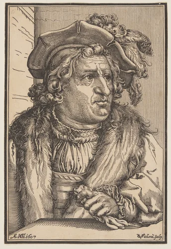Man with Plumed Hat by Christoffel van Sichem, print, 1607-1613