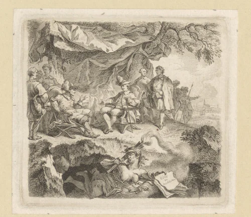 Bijeenkomst van Georg Wilhelm van Brandenburg en Gustaaf II Adolf, koning van Zweden by Georg Friedrich Schmidt, print, 1751