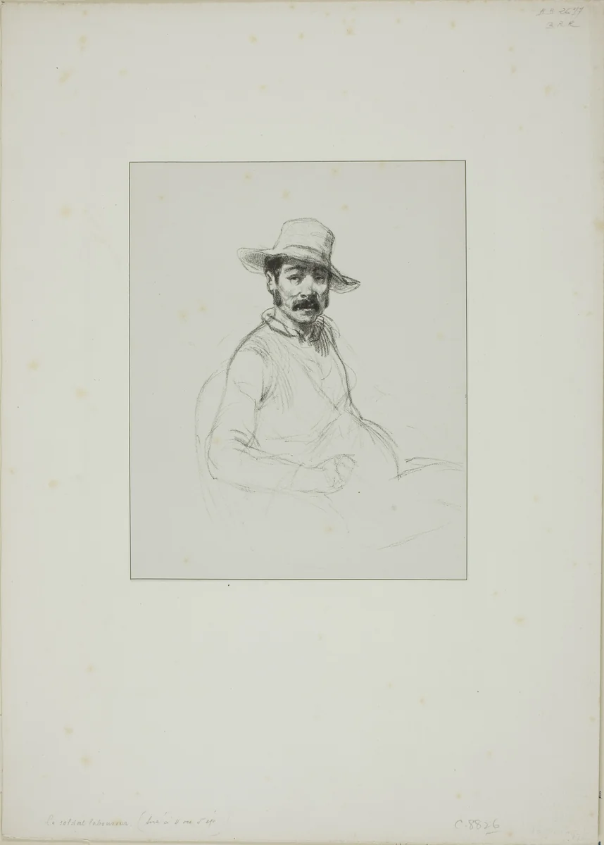 Untitled (The Soldier-Laborer) by Paul Gavarni, print, 1824-1866