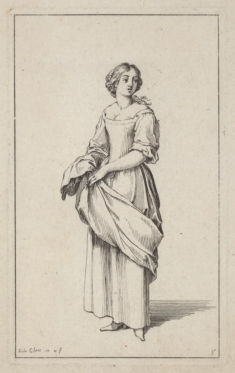 Standing Young Peasant Woman by Sébastien Le Clerc, print, 1685