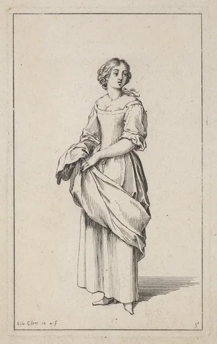 Standing Young Peasant Woman by Sébastien Le Clerc, print, 1685
