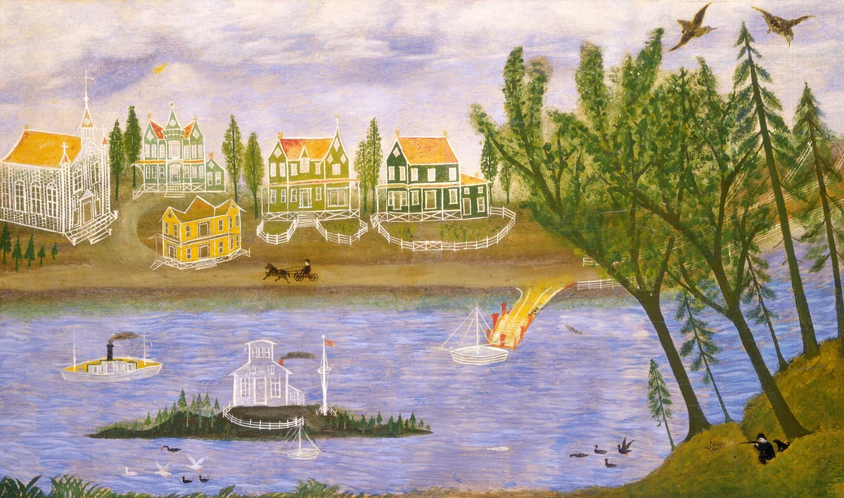 Village by the River by American 19th Century, painting, 1875-1899