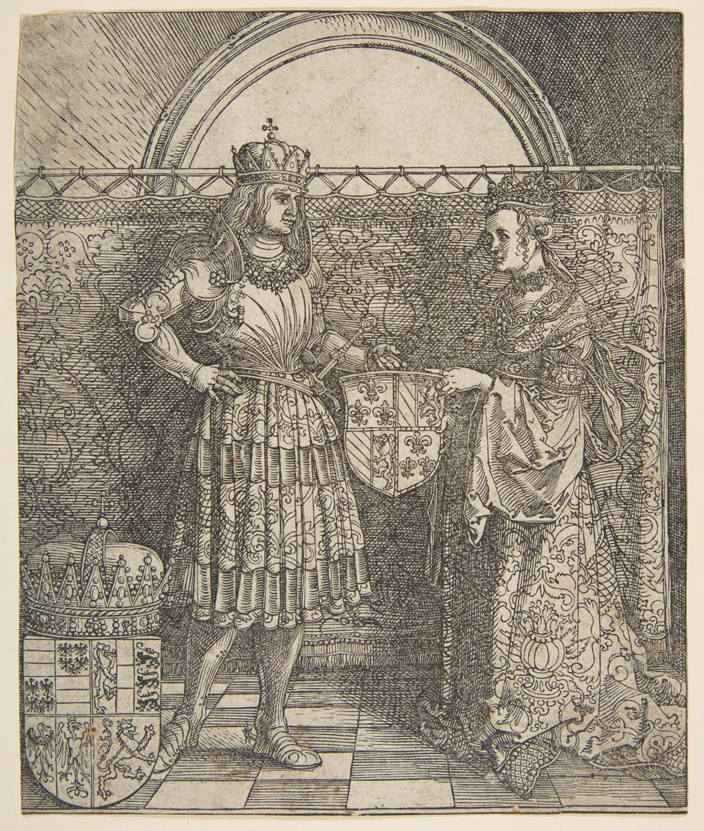 The Betrothal of Mary of Burgundy from the Triumphal Arch of Emperor Maximilian I by Albrecht Dürer, print, 1515