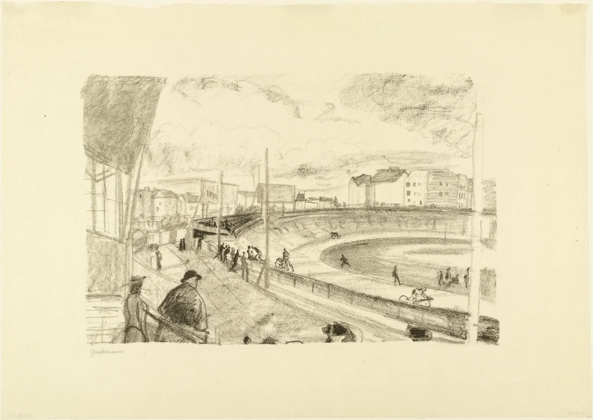 Velodrome (Radrennbahn) for the portfolio Around Berlin (Um Berlin) by Rudolf Grossmann, print, 1912