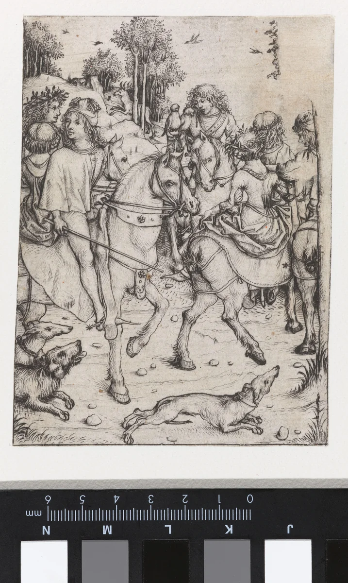 Vertrek voor de jacht by Meester van het Amsterdamse Kabinet, print, 1485-1490