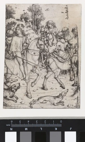 Vertrek voor de jacht by Meester van het Amsterdamse Kabinet, print, 1485-1490