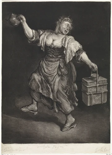 De Theeverkoopster, ca. 1695-1697 by Cornelis Dusart, print, 1695-1704
