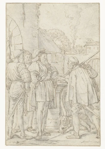 Schout van Dordrecht ontvangt de brief van de graaf by Willem Pietersz Buytewech, drawing, 1619