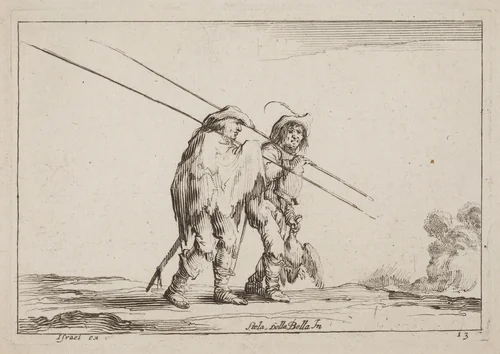 Two Pikemen Traveling on Foot by Claude Goyrand; Stefano Della Bella, print, 1620-1662