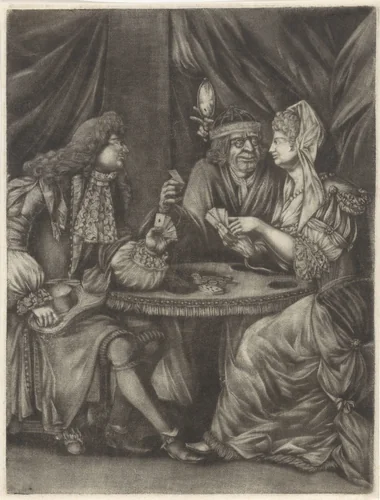 Couple Cheating at Cards by anonymous, print, 1700-1725