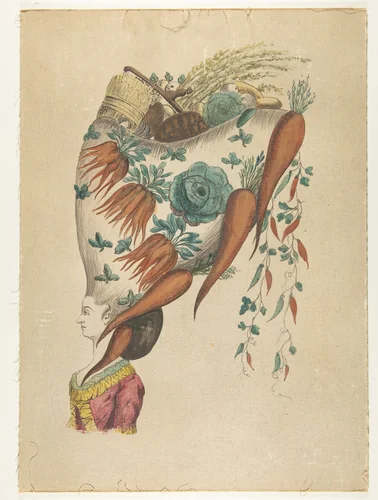 Fantastic Hairdress with Fruit and Vegetable Motif by anonymous, drawing, 1700-1799