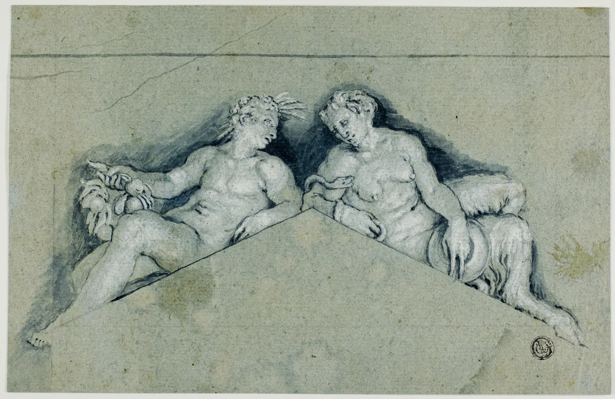 Overdoor with Allegorical Male Figure by Paolo Caliari, drawing, 1680-1699