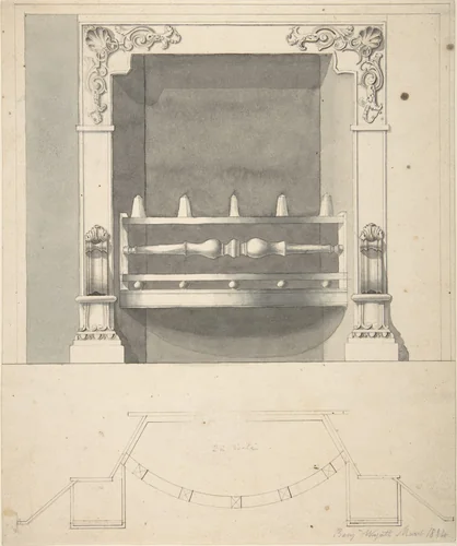 Design for a Cast-iron Hob Grate in Ormolu by Benjamin Dean Wyatt, drawing, 1814
