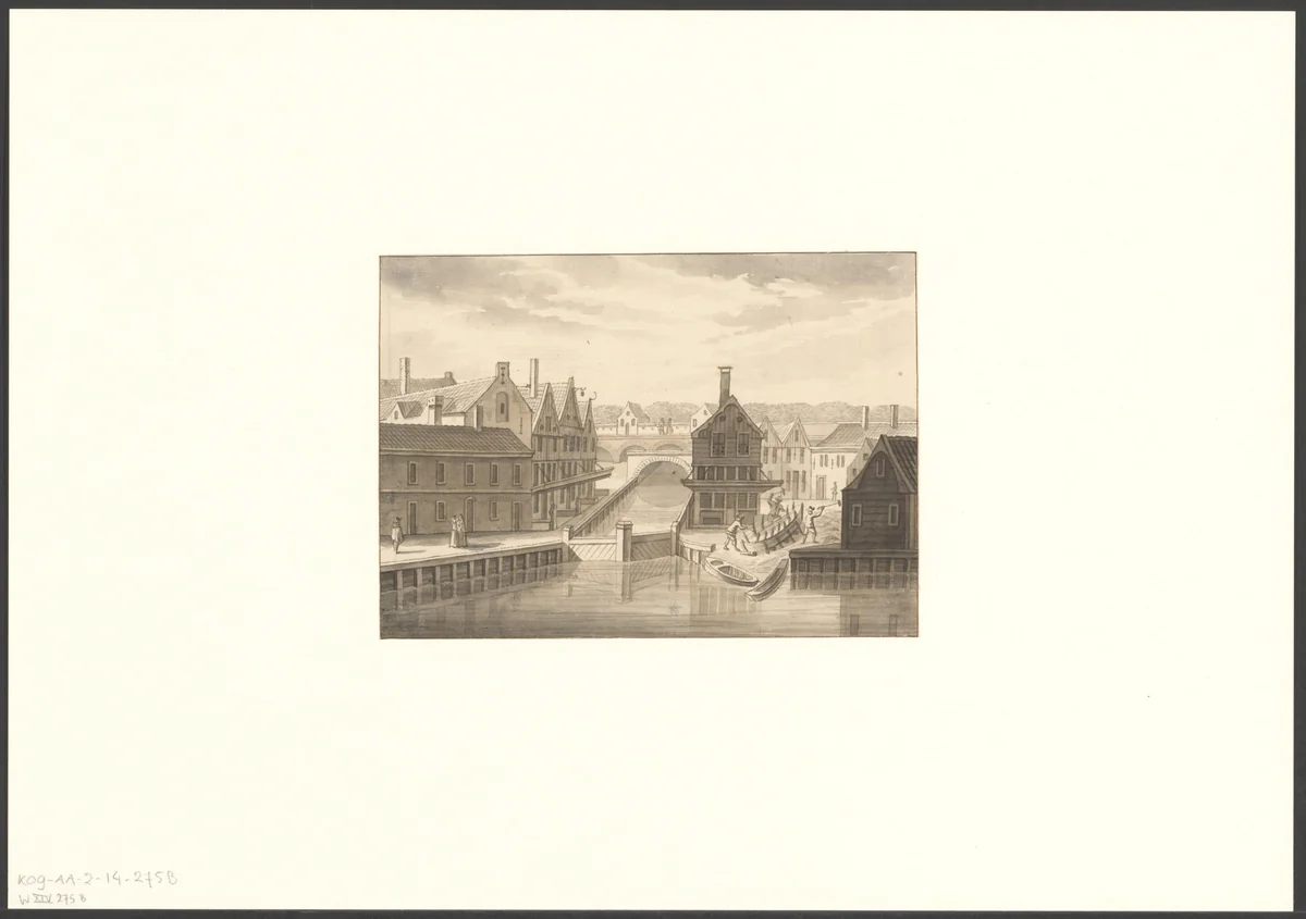 Gezicht op de schutsluis Boerenverdriet by anonymous, drawing, 1700-1799