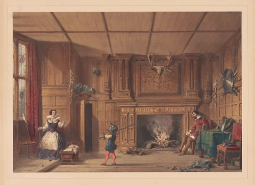 Fireplace in the Gatehouse, Kennelworth, Warwickshire by Joseph Nash, print, 1849