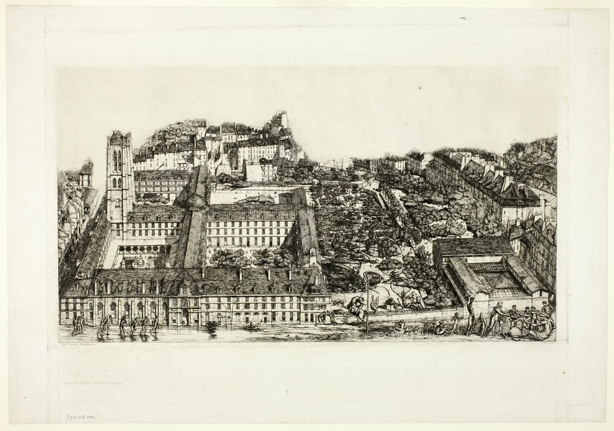 Collège Henry IV (or Lycée Napoléon), Paris by Charles Meryon, print, 1863-1864