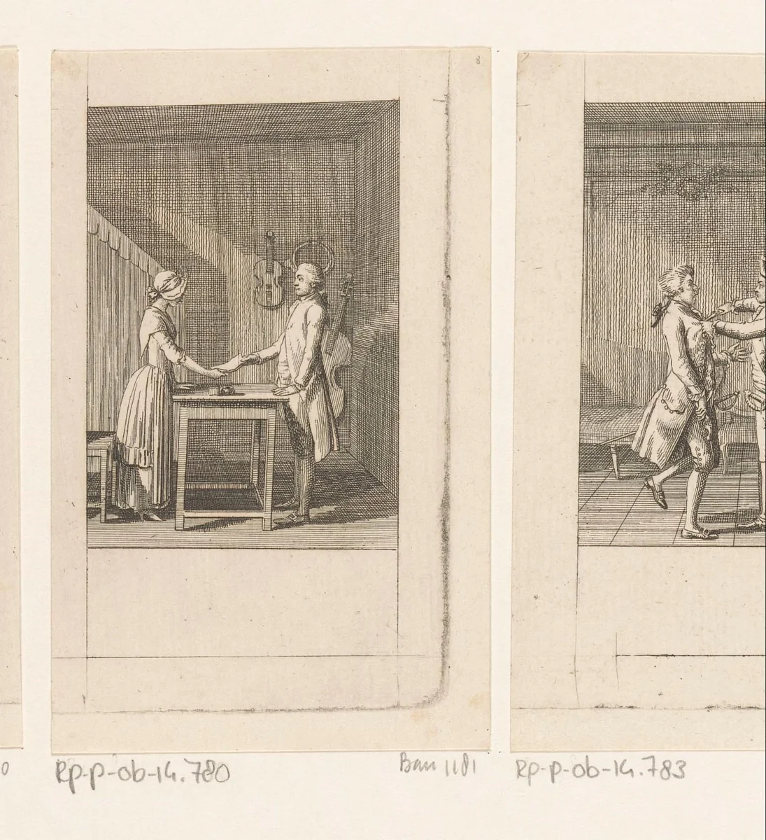 Luise overhandigt de brief aan secretaris Wurm by Daniel Nikolaus Chodowiecki, print, 1785