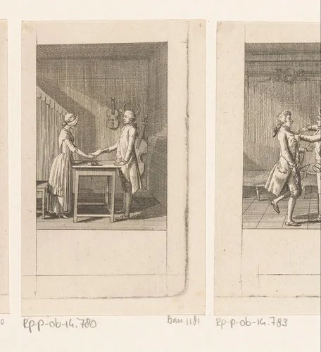 Luise overhandigt de brief aan secretaris Wurm by Daniel Nikolaus Chodowiecki, print, 1785