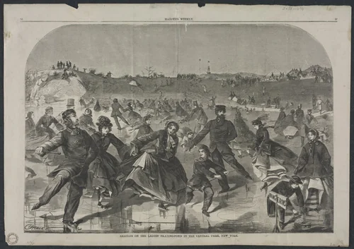 Skating on the Ladies' Skating Pond in Central Park, New York by Winslow Homer, print, 1860
