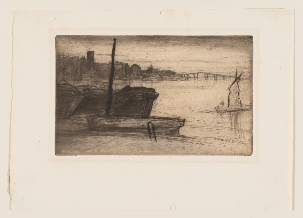 Chelsea Bridge and Church by James McNeill Whistler, print, 1871