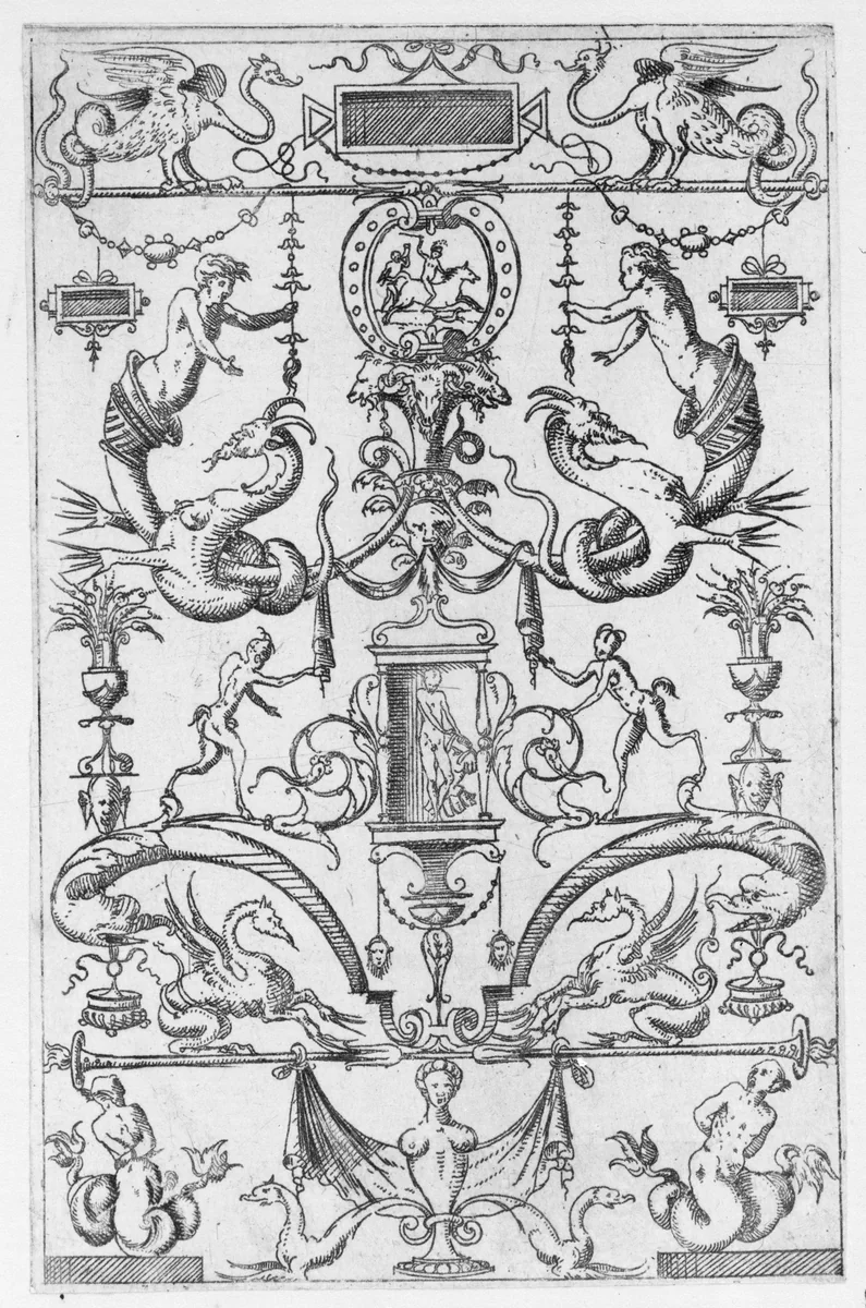 Grotesque Panel by Jacques Androuet du Cerceau, print, 1550