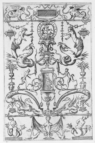 Grotesque Panel by Jacques Androuet du Cerceau, print, 1550