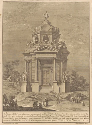 The Prima Macchina for the Chinea of 1782: The Temple of Janus Built by Numa Pompilius by Francesco Barbazza; Giuseppe Palazzi, print, 1782