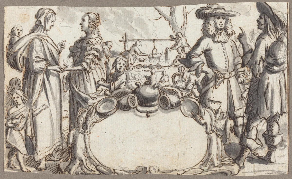 Allegory of Poverty and Wealth by Conrad Meyer, drawing, 1618-1689
