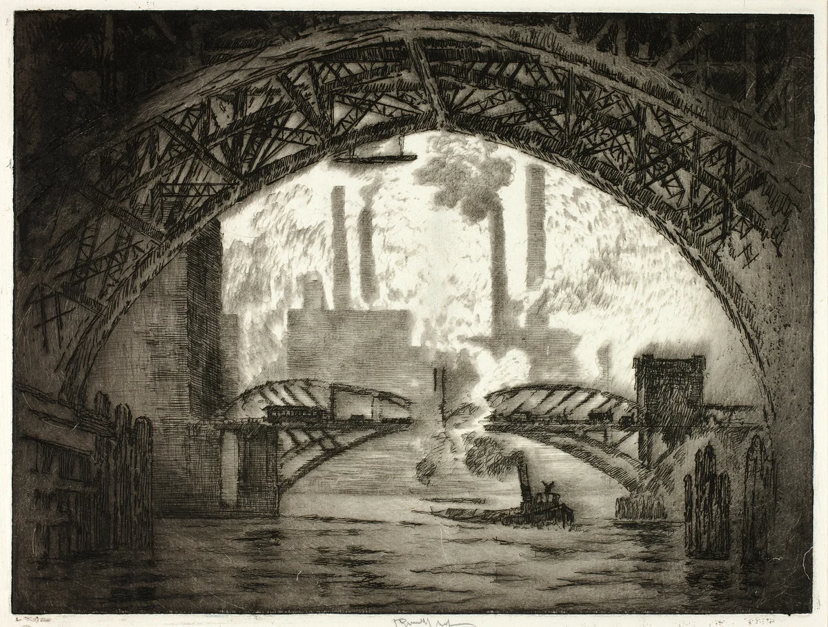 Under the Bridges, Chicago by Joseph Pennell, print, 1910