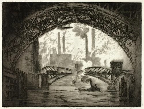 Under the Bridges, Chicago by Joseph Pennell, print, 1910