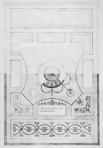 Design for a Dining-room Ceiling at Kelmarsh Hall, Northamptonshire by James Wyatt, drawing, 1765-1775