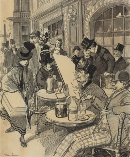 Chez Maxime by Théophile Alexandre Steinlen, drawing, 1859-1923