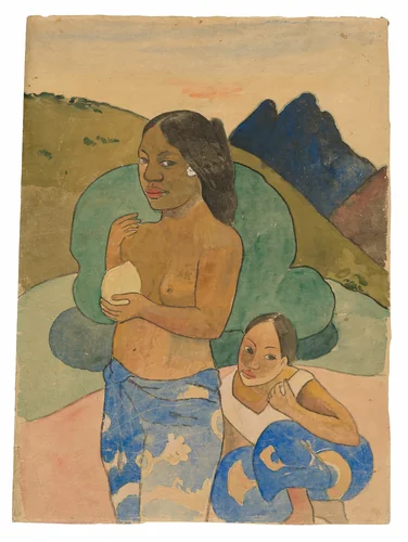 Two Tahitian Women in a Landscape by Paul Gauguin, painting, 1887-1897