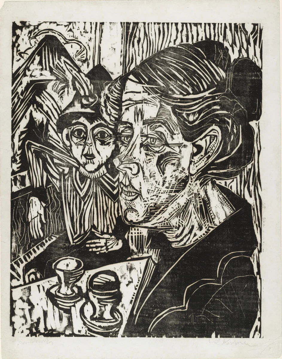 Peasant Woman with Boy at Table (Bäuerin mit Knaben am Tisch) by Ernst Ludwig Kirchner, print, 1917