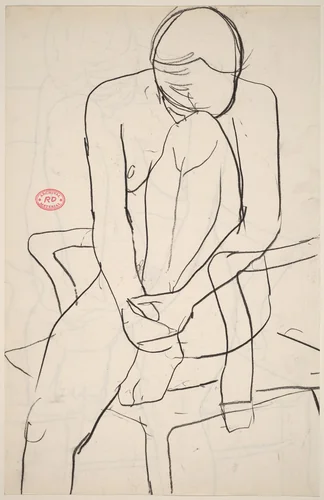Untitled [seated nude with resting her head on her knee] [recto] by Richard Diebenkorn, drawing, 1955-1967