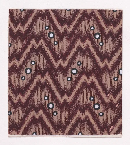 Textile Design of Horizontal Zig-Zagging Ribbons and Alternating Diagonal Groups of Three Pearls over a Striped Background by anonymous, drawing, 1840