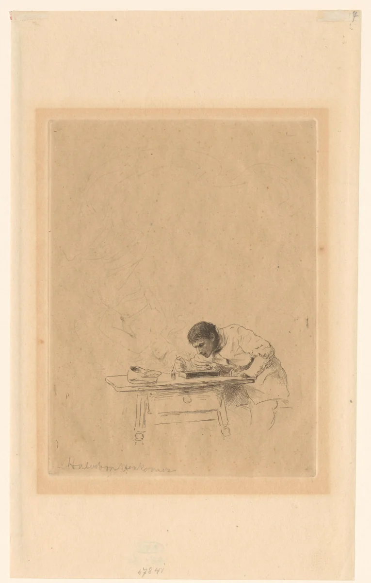 Prentmaker aan het werk by Hubert von Herkomer, print, 1892