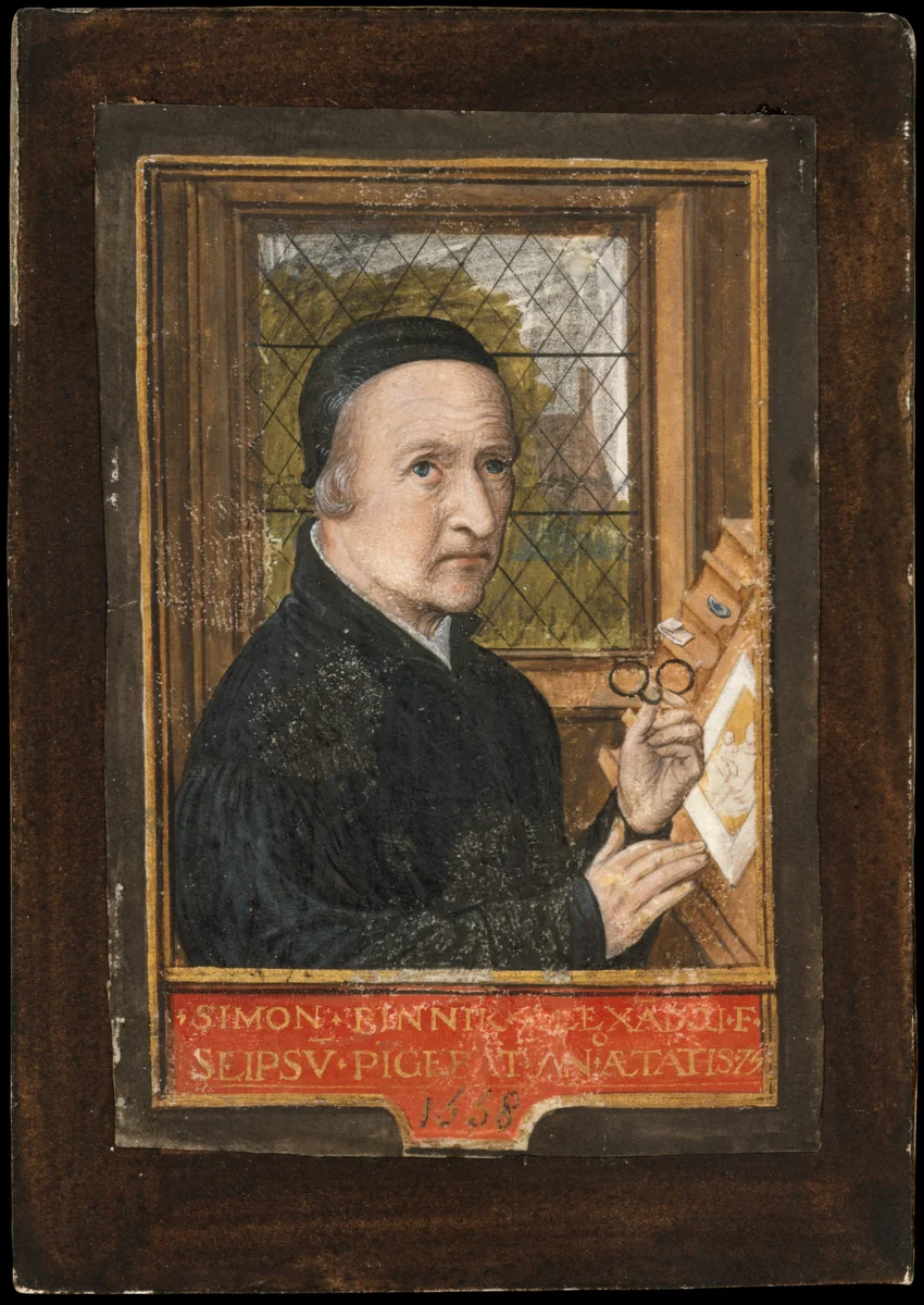 Self-portrait by Simon Bening, manuscript, 1558