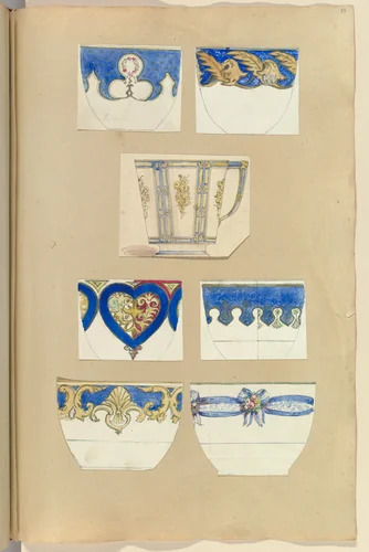 Seven Designs for Decorated Cups by Alfred Forrester, drawing, 1845-1855