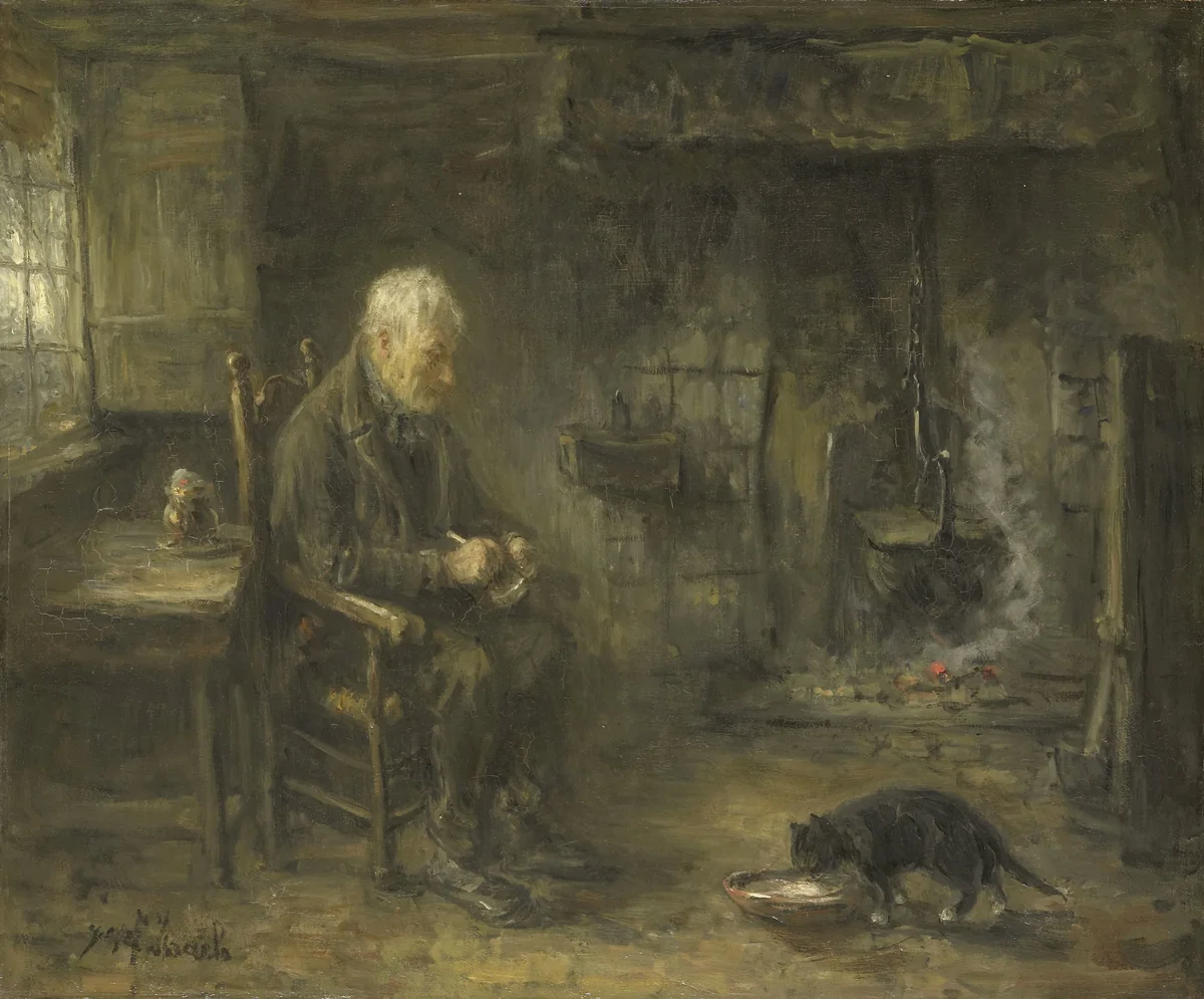 Interior of a Peasant Hut by Jozef Israëls, painting, 1882