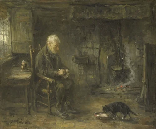 Interior of a Peasant Hut by Jozef Israëls, painting, 1882