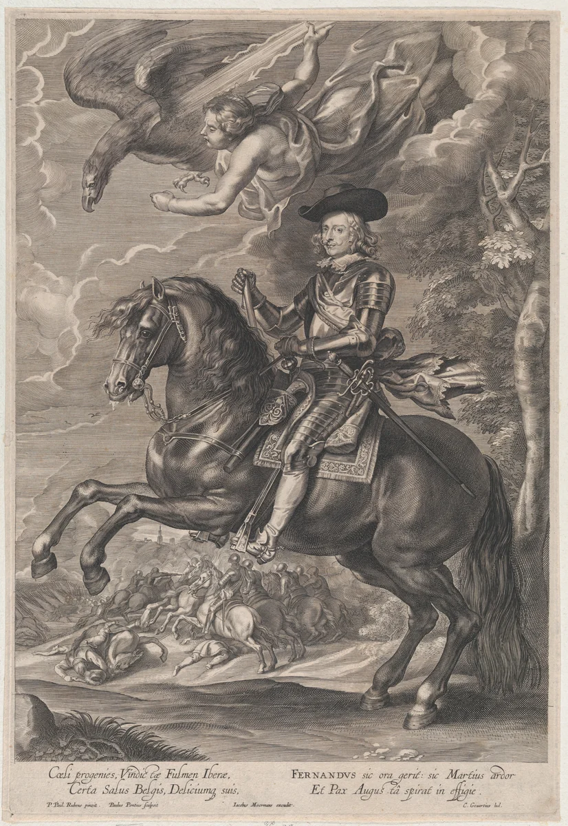 Portrait of Cardinal-Infante Ferdinand of Austria, on horseback by Paulus Pontius, print, 1635-1658