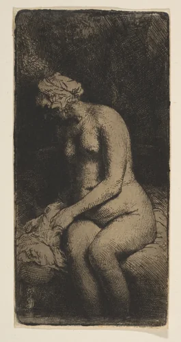 Woman Bathing Her Feet at a Brook by Rembrandt van Rijn, print, 1658