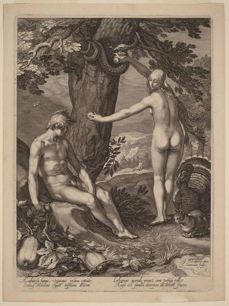 Temptation of Man by Jan Pietersz Saenredam; Abraham Bloemaert, print, 1604