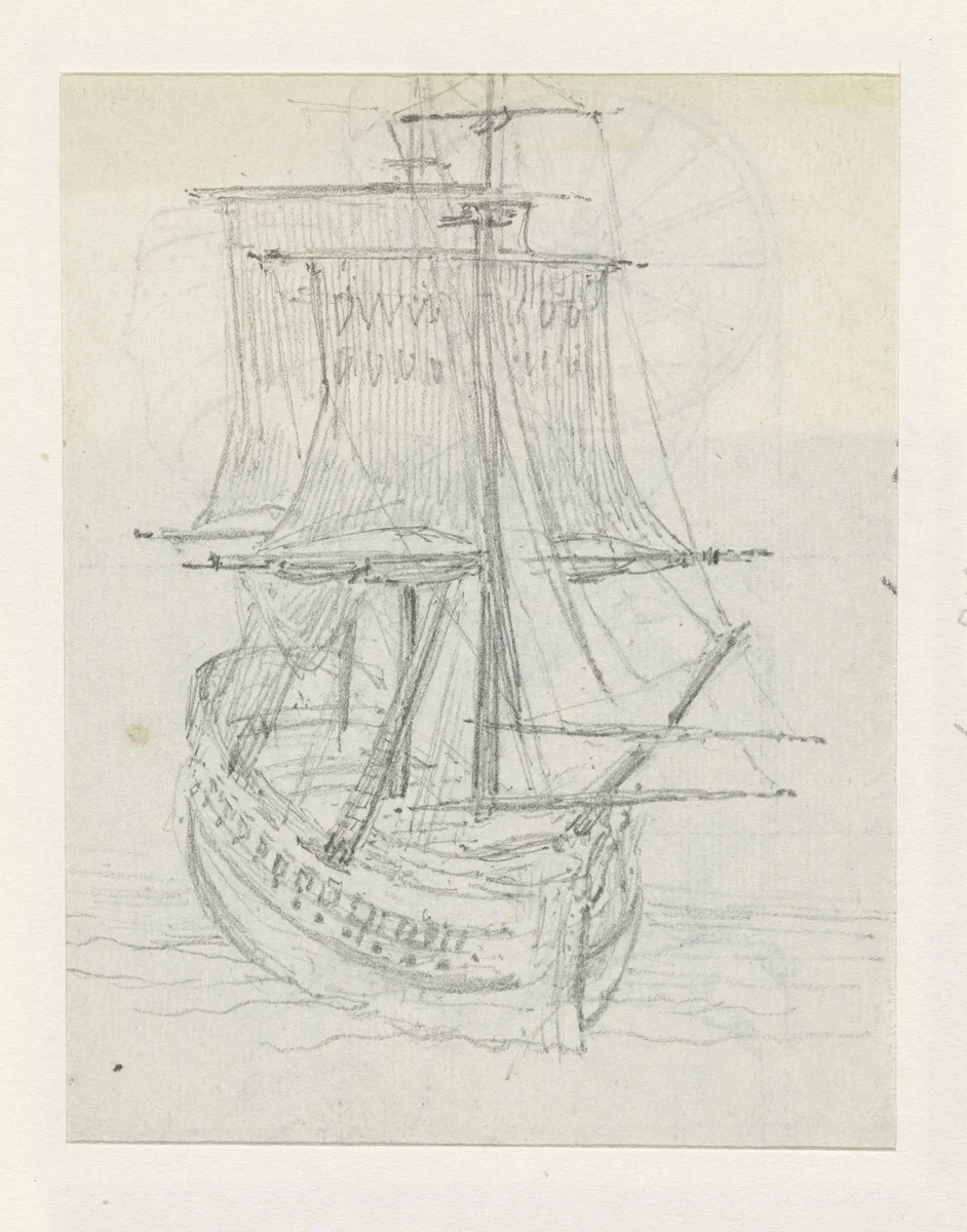 Zeilschip by Georges Michel, drawing, 1773-1843