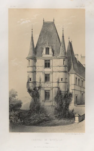 Architecture Pittoresque ou Monuments des xveme. Et xvieme. Siecles: Chateaux De France des XV et XVI Siecles: Pl. 31, Château De Marchais (Aisne) by Victor Petit, print, 1860