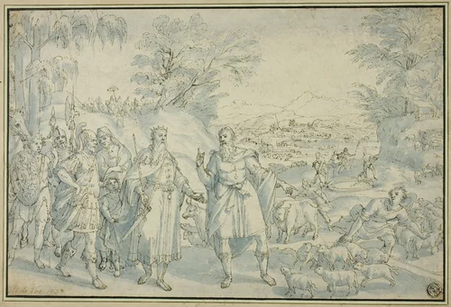 The Meeting of Abraham and Melchizedek by Marten de Vos, drawing, 1552-1603