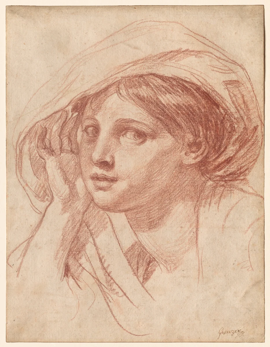 Head of a Young Woman by Jean-Baptiste Greuze, drawing, 1780-1790