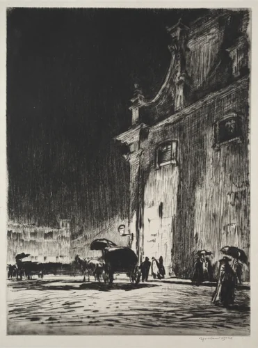 Rainy Night in Rome by Muirhead Bone, print, 1913