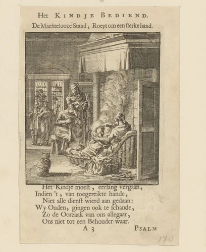 Kind wordt verzorgd by Jan Luyken, print, 1712